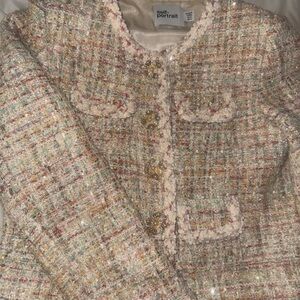 Self-Portrait Tweed Jacket in Cream and Pink